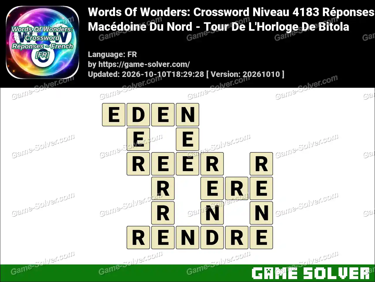 Words Of Wonders: Crossword Niveau 4183 Réponses – Macédoine Du Nord – Tour De L’Horloge De Bitola